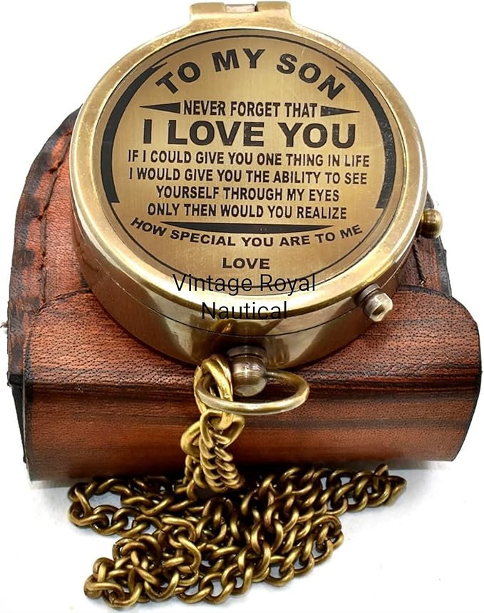 AASIYA Brass Nautical Pocket Compass with Chain and