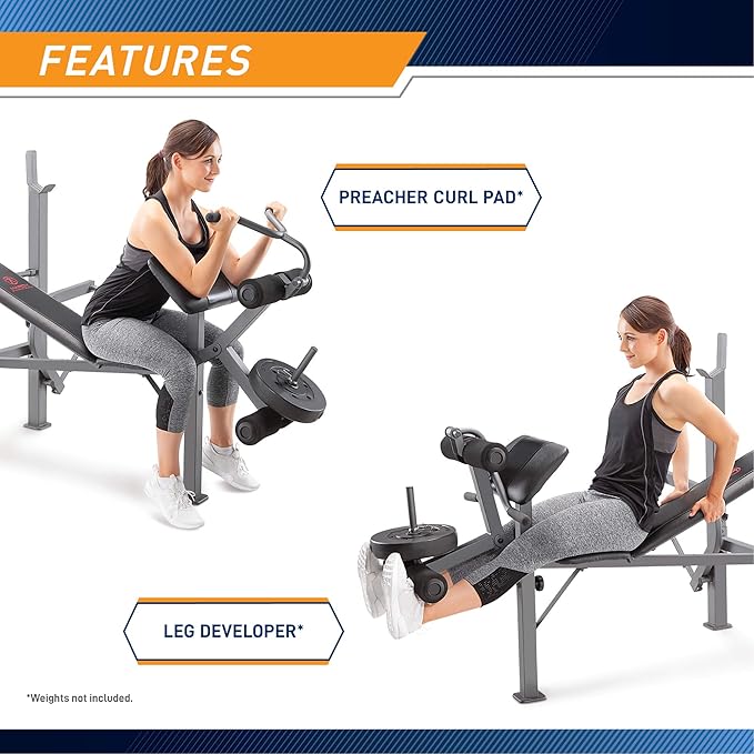 Marcy Standard Weight Bench Incline with Leg Developer MD-389