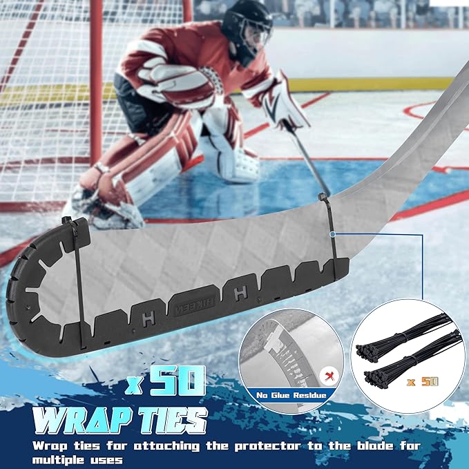 Hikeen Stick Blade Protector with 25 Wrap Ties,Wear-Resistant Hockey Blade Guard for Off Ice Training, Street Hockey, Universal Ice Hockey Traning Fit Kids, Intermediate, Senior Sticks