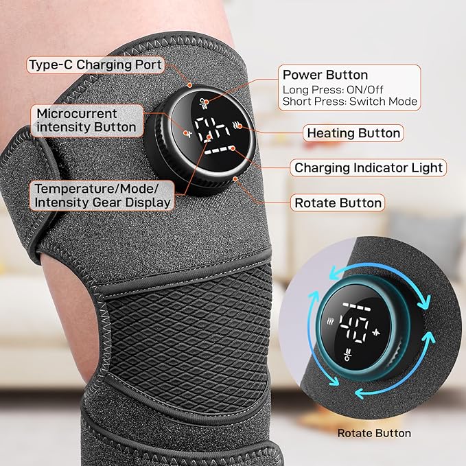 8 Modes & 20 Intensities Cordless Heated Knee Massager,FSA HSA Eligible,Heating Pad for Knee, Shoulder, Elbow Pain Relief,Heated Knee Brace for Arthritis,Perfect Holiday Gift for Men & Women