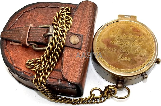 AASIYA Brass Nautical Pocket Compass with Chain and
