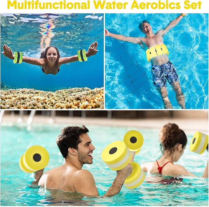 5 Pcs Aquatic Exercise Set Including 2 Ankle Swimming Weights 2 Lightweight Aquatic Exercise Dumbbells and Swim Belt Pool Exercise Equipment for Aquatic Aerobics Exercise
