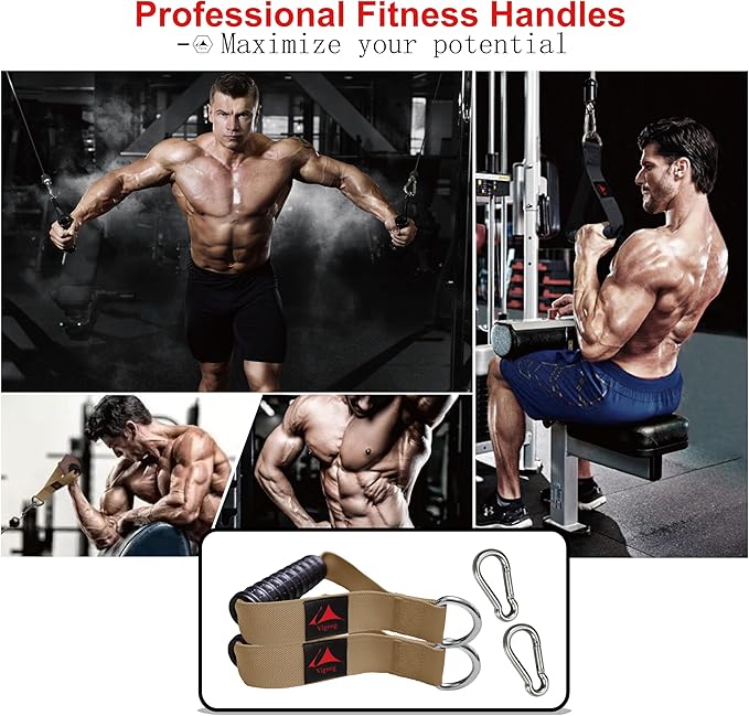 Heavy Duty Gym Exercise Handles Attachment for Cable Machine,Resistance Band,Pulley System Home Fitness Workout Equipment, with Elastic Rubber Grip and 2 Large Carabiners