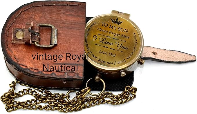 AASIYA Brass Chain Compass with Leather Case