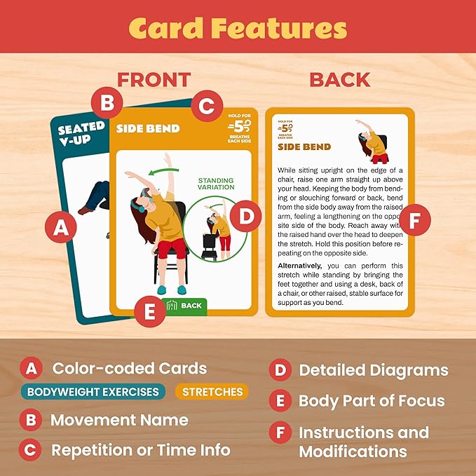 75 Desk Workout Cards – 50 Light Bodyweight 25 Stretches 3.5x2.5†Workstation