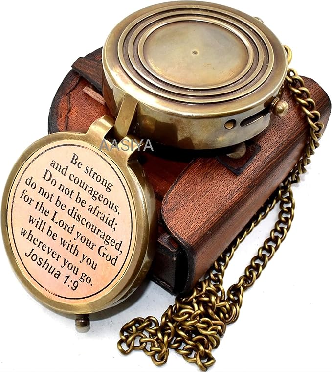 AASIYA Brass Nautical Pocket Compass with Chain and
