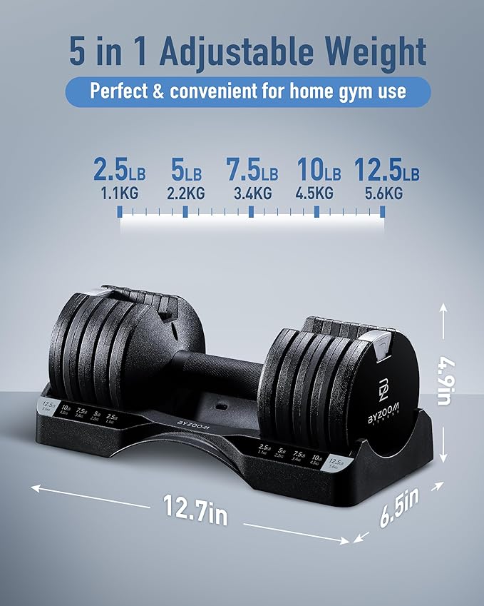 Adjustable Dumbbell 12.5/25lb Set of 2 or Single Unit Piece Weight Training Fitness Exercise Body Workout 5 in 1 for Home Gym Beginners Woman