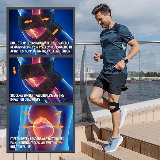 Meniscus Knee Brace for Women, Nylon & Eva Foam Knee Stabilizer, Soft Meniscus Tear Knee Support Strap, Adjustable Knee Brace Patella Stabilizer, Patella Bands Basketball for Men Pain Relief (Black)