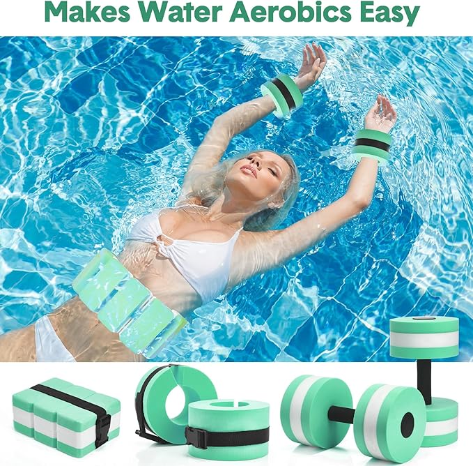 5 Pcs Aquatic Exercise Set Including 2 Ankle Swimming Weights 2 Lightweight Aquatic Exercise Dumbbells and Swim Belt Pool Exercise Equipment for Aquatic Aerobics Exercise