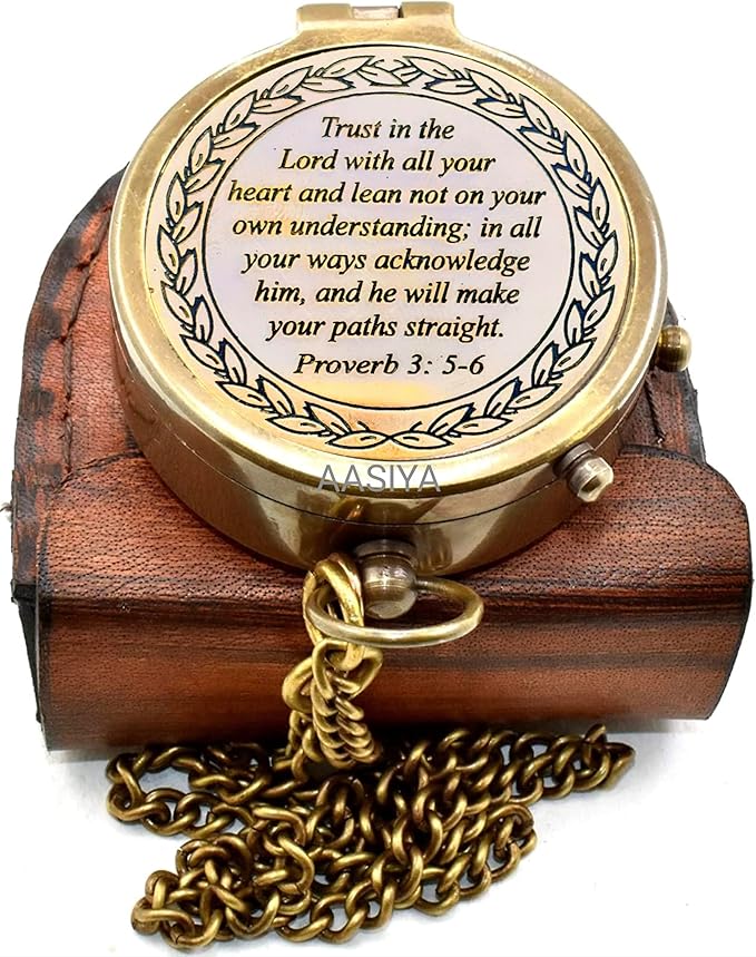AASIYA Brass Nautical Pocket Compass with Chain and