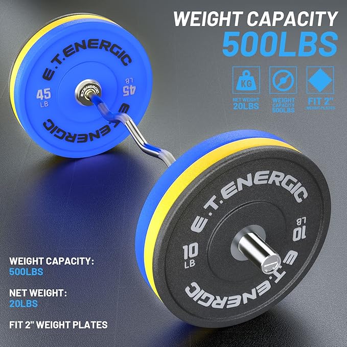 47" Olympic EZ Curl Bar 500-lbs Capacity Steel 2" Barbell