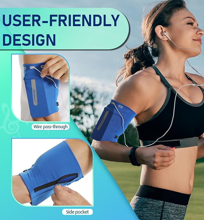 HiRui Running Armband Sleeve Universal Sports Armband Cell Phone Holder Armband for Exercise Workout, Compatible with iPhone 16/15/14/13/Plus/Pro Samsung Galaxy All Phones (XL, Blue)