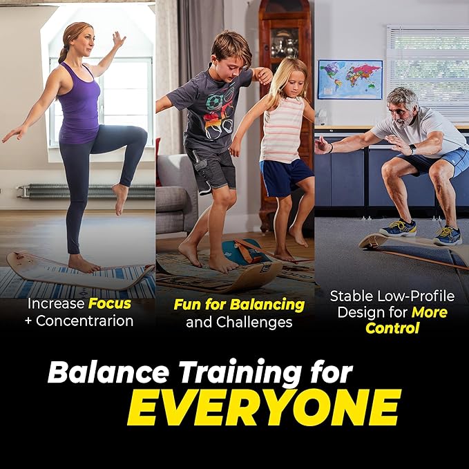 GIBBON GiBoard Balance Board for Adults & Kids - Slackline Workout Equipment Home Gym Training - Wooden Wobble Board Balance Trainer - Standing Desk Exercise - Yoga, Agility, Pilates, Core, Snowboard