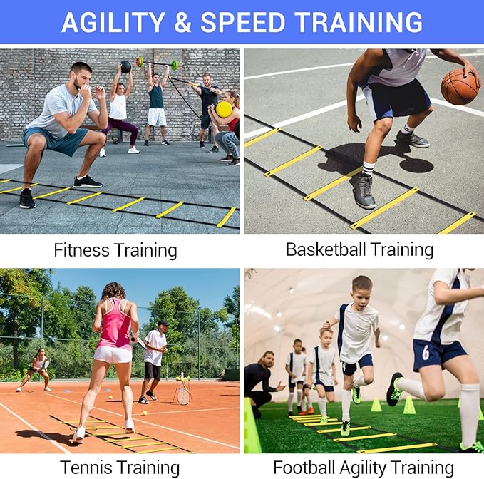 Agility Ladder Speed Training Set: Ohuhu 12 Rung 20ft Soccer 12 Cones, 4 Steel