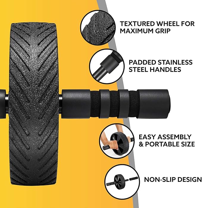 3DActive Ab Roller Wheel with Jump Rope & Knee Mat. Home Gym Exercise Equipment for Abs Workout, Core Training & Cardio Workouts.