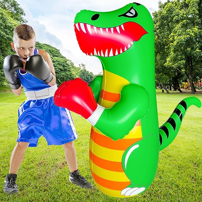 47" Punching Bag for Kids 3-8 Toddler Boxing Bag Inflatable Dinosaur Bopper Birthday Presents for Boys & Girls Sports Toys Outdoor Activities Yard Games