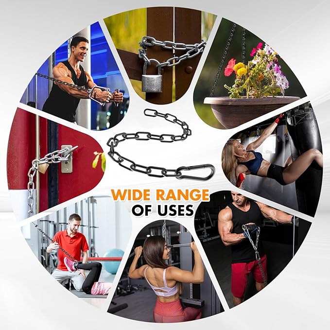 23.6" Gym Fitness Cable Extension Chain, 304 Stainless Steel Cable Machine Extension Accessory, Workout Chain for Home Gym Replacement, Weight Lifting, Triceps Exercise