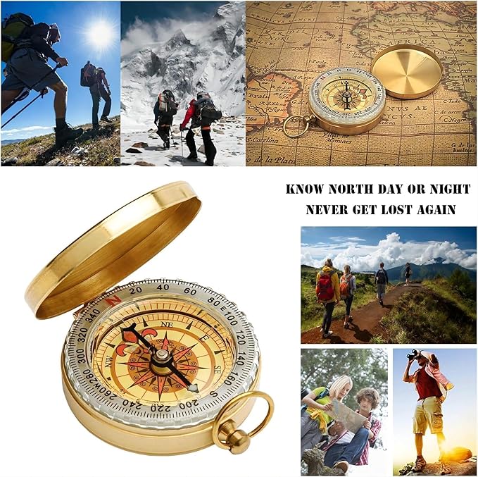 2PCS Vintage Zinc Alloy Metal Compass with Chain Keychain