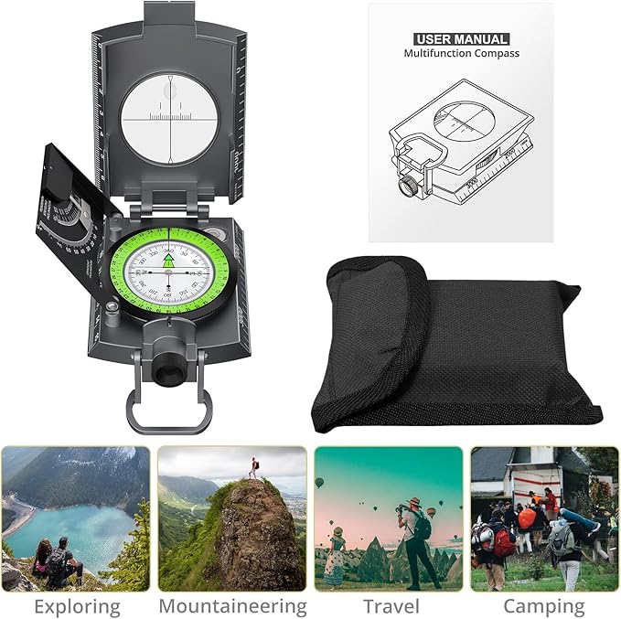 Military Compass with Carry Bag Inclinometer Multifunctional Sighting