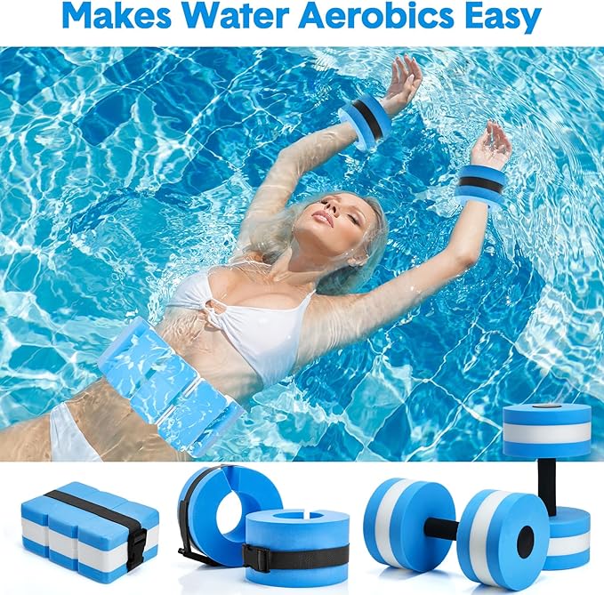 5 Pcs Aquatic Exercise Set Including 2 Ankle Swimming Weights 2 Lightweight Aquatic Exercise Dumbbells and Swim Belt Pool Exercise Equipment for Aquatic Aerobics Exercise