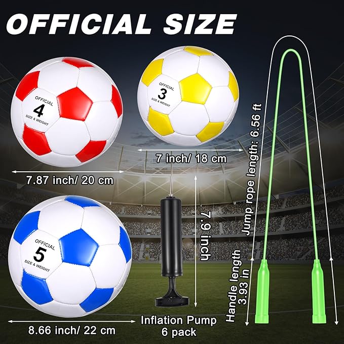 Hiboom 6 Sets Operation Christmas Deflated Soccer Ball with Pumps and Jump Ropes Official Size Soccer Ball Bulk for Outside Sports Training Party Supplies Christian Charity Donation Gift
