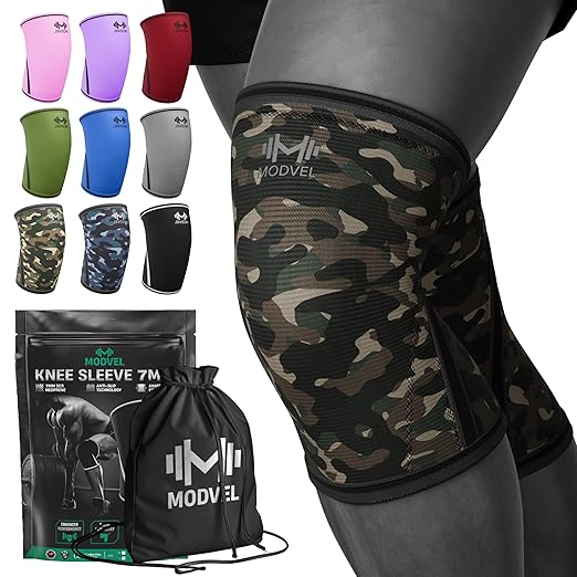 Modvel 7mm Neoprene Knee Sleeves for Men & Women Weightlifting & Powerlifting – Compression Knee Sleeve Support for Squats, Gym, Training – USPA, IPL Approved – Medium Army/green (Pair)