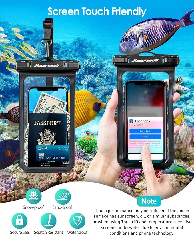 Hiearcool Waterproof Pouch for iPhone, Waterproof Phone Bag Travel Essentials Cruise Accessories Must Haves-4Pack Black