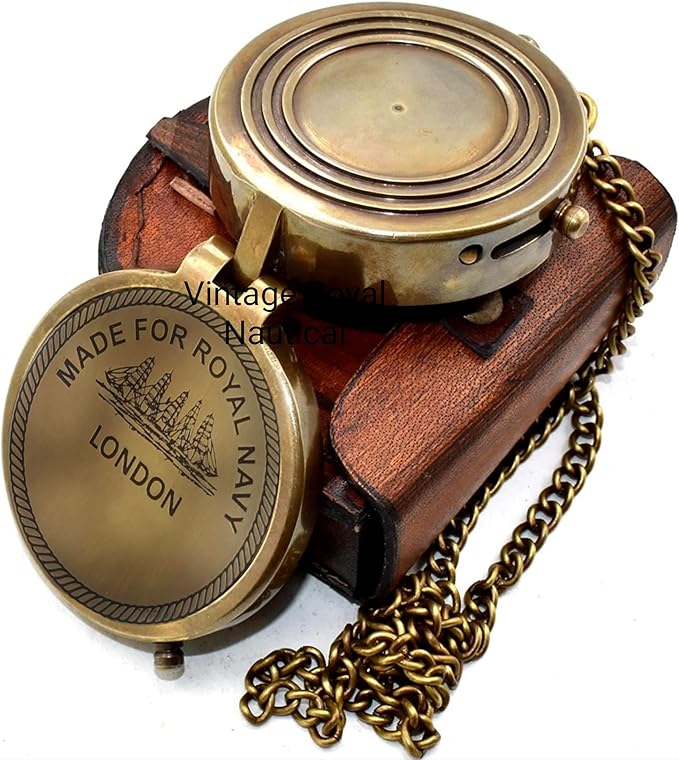 AASIYA Brass Chain Compass with Leather Case