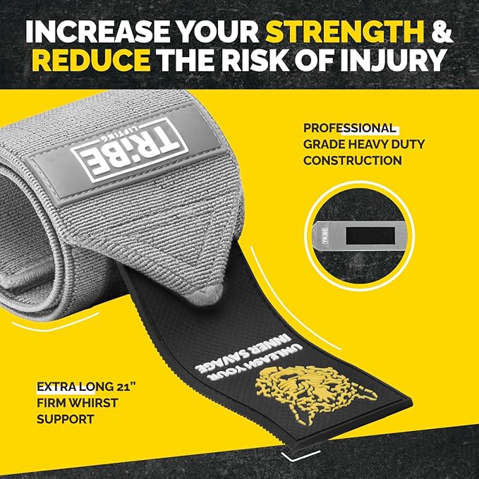Heavy Duty Wrist Wraps and Lifting Straps - 21" Wrist Wraps for Weightlifting Men and 24" Wrist Straps for Weightlifting with Silicone Grip and Padding - Weight Lifting Wrist Wraps and Deadlift Straps