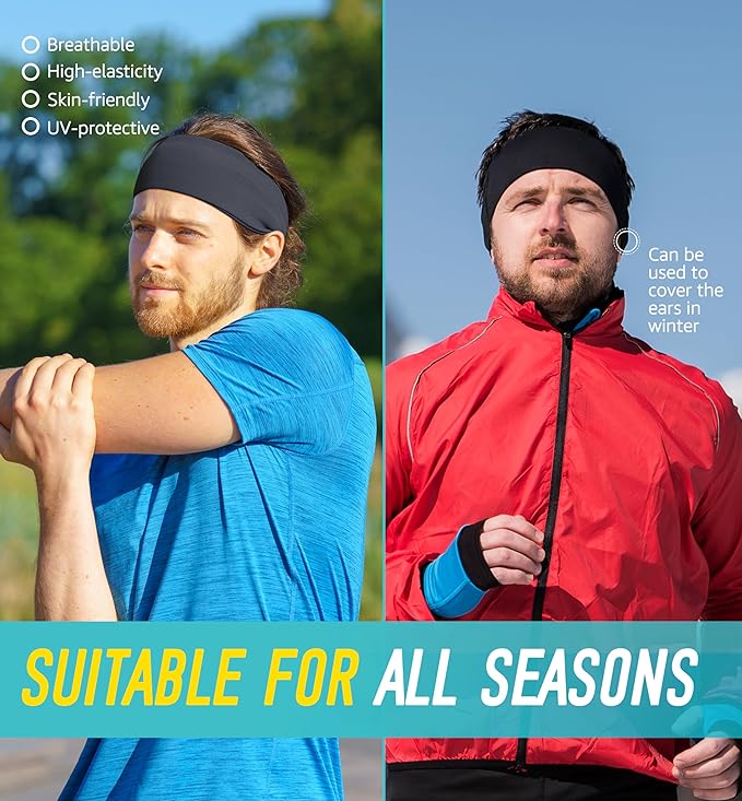 HiRui Headbands for Men Women (5Pack), Running Headbands Moisture Wicking Workout Sweatband Sports Headband for Cycling Basketball Yoga Fitness