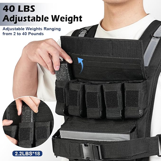Adjustable Weighted Vest Men 19lbs/ 30lbs/ 40lbs Weights with Reflective Stripe, Weight Vest Woman Workout Vest for Crossfit, Calisthenics, Running & Walking.