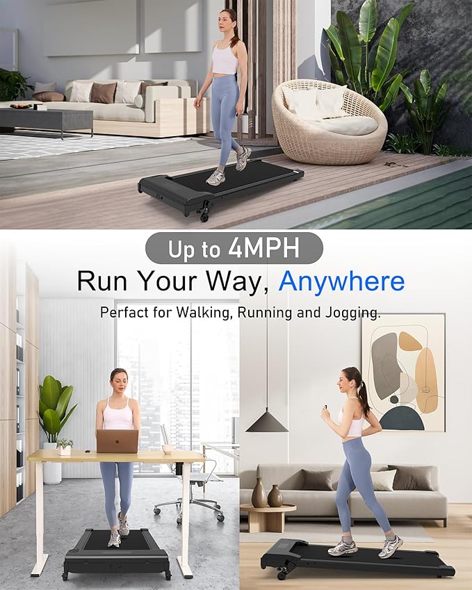 Lichico Walking Pad Under Desk Treadmill,Portable Small Treadmills for Home and Office,Super Quiet Brushless Motorized Walking Jogging Running Machine with Remote Control