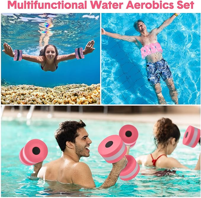 5 Pcs Aquatic Exercise Set Including 2 Ankle Swimming Weights 2 Lightweight Aquatic Exercise Dumbbells and Swim Belt Pool Exercise Equipment for Aquatic Aerobics Exercise