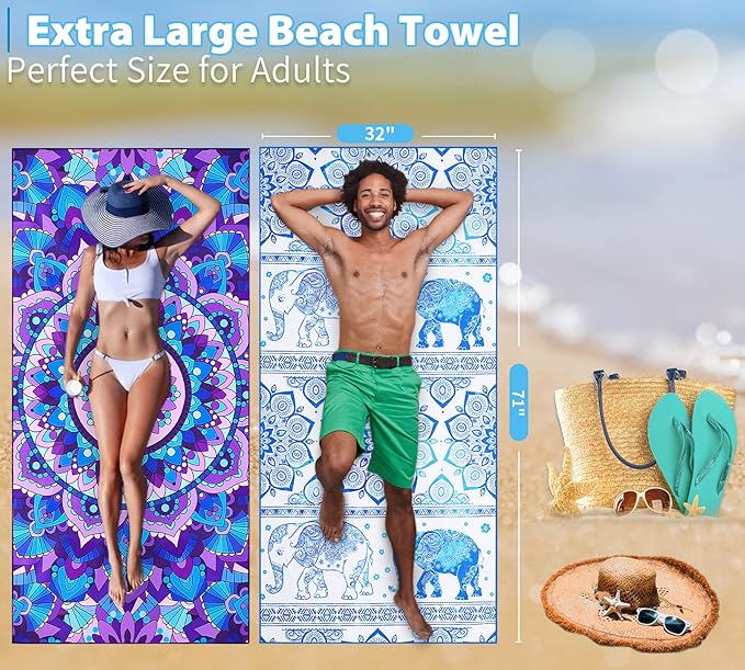 4 Pack Lightweight Thin Beach Towel Oversized 71"x32"
