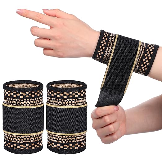 1 Pair Copper Wrist Compression Brace, Elastic Wrist Support Sleeve Sports Hand Wristlet Wrap for Women Men Gym Fitness, Workout, Typing, Weightlifting, Yoga(X-Large)