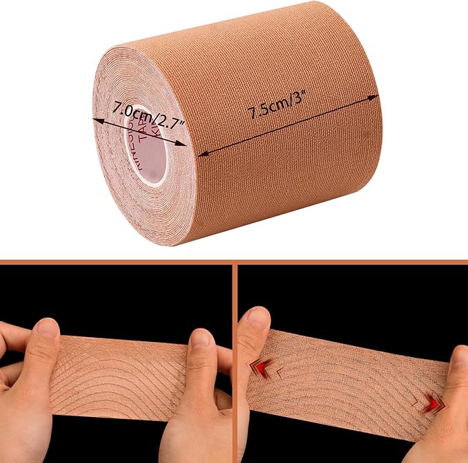 3 Pack Kinesiology Tape, Water Resistant Muscle Support Adhesive Sport Tape for Pain Relief, Latex Free Cotton Elastic Athletic Tape for Joints, Knee, Ankle, Shoulder, Wrist - Tan 3in 5.5yd