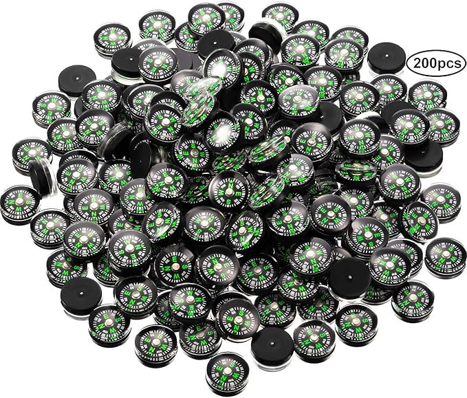 200 Pieces Button Compass Mini Black Survival Compass