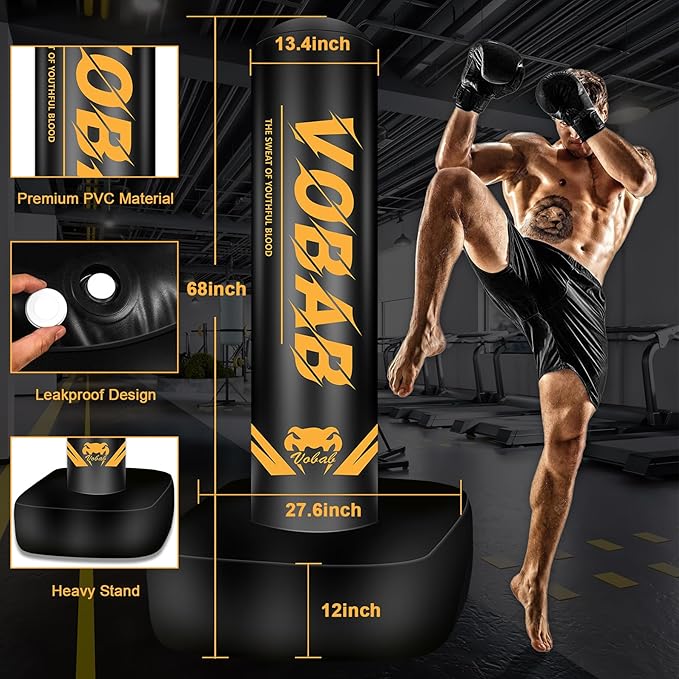 70" Freestanding Heavy Punching Bag with Stand for Adults Teens, Adjustable Standing Punch Bag for Men Women, Ideal for Boxing, MMA, Thai Fitness, and Home Training Workouts