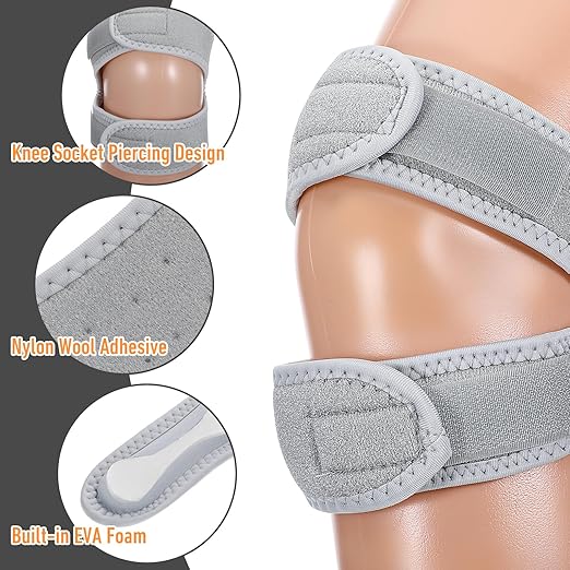 Meniscus Knee Brace for Women, Nylon & Eva Foam Knee Stabilizer, Soft Meniscus Tear Knee Support Strap, Adjustable Knee Brace Patella Stabilizer, Patella Bands Basketball for Men Pain Relief (Gray)