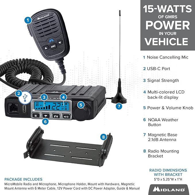 Midland – MXT115 - 15 Watt GMRS MicroMobile 8 Repeater