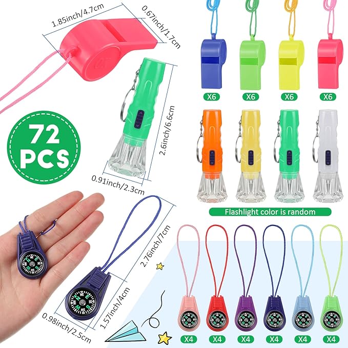 72 Pcs Camping Party Favors 24 Kids Compass 24 Mini 24 Neon