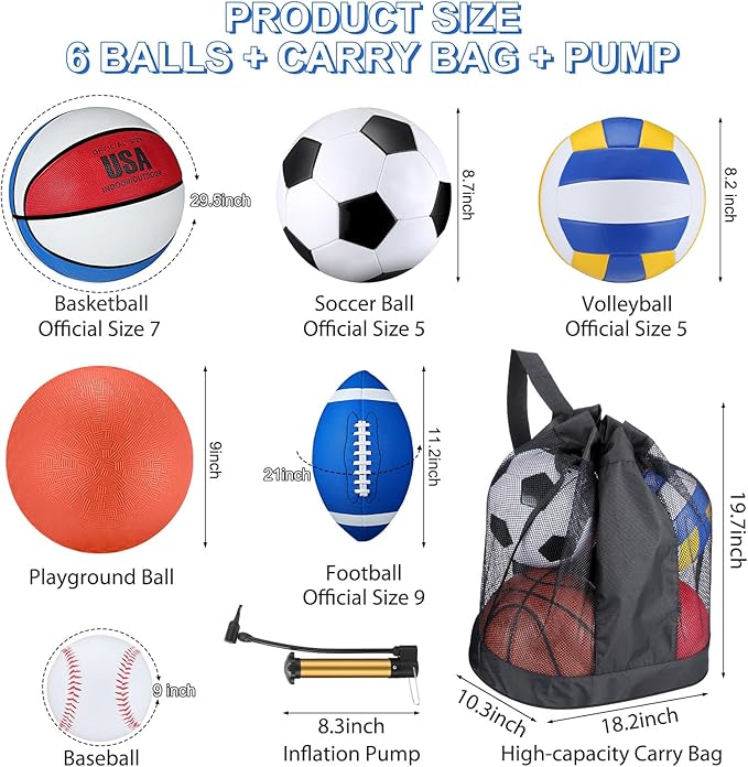 Libima 6 Pcs Multi Sport Ball Set Official