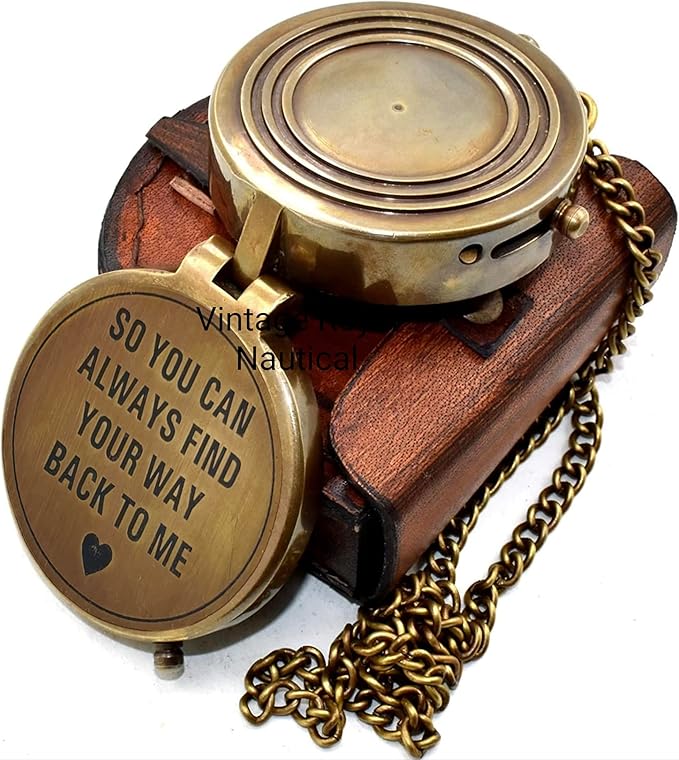 AASIYA Brass Nautical Pocket Compass with Chain and