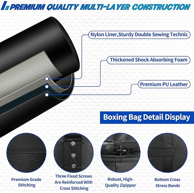Heavy Punching Bag for Adults, 4FT New Upgrade PU Boxing Bag Set, Punch Bag with 12oz Boxing Gloves for MMA Karate Kickboxing Muay Thai Training Kickboxing Boxing -Unfilled