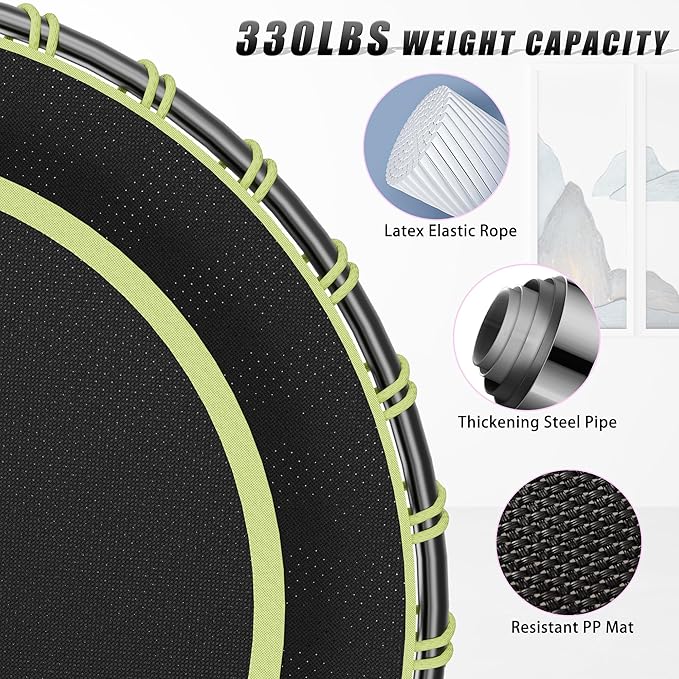 40" Fitness Trampoline with Adjustable Handle Bar Silent Mini Trampoline Bungee Rebounder Jumping Cardio Trainer Workout for Adults - Maximum Load 150 kg