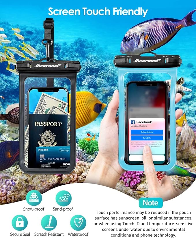 Hiearcool Universal Waterproof Case, Waterproof Phone Pouch Compatible for iPhone 17 16 15 14 13 Pro Max XS Plus Samsung Galaxy S22 Cellphone Up to 8.3", IPX8 Cellphone Beach Bag for Travel - 2 Pack