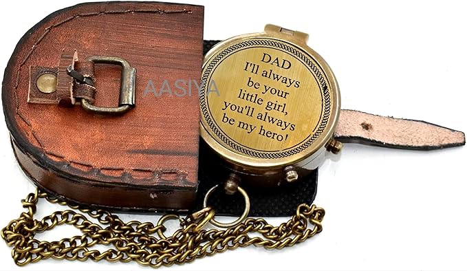AASIYA Brass Pocket Chain Compass With Leather Case