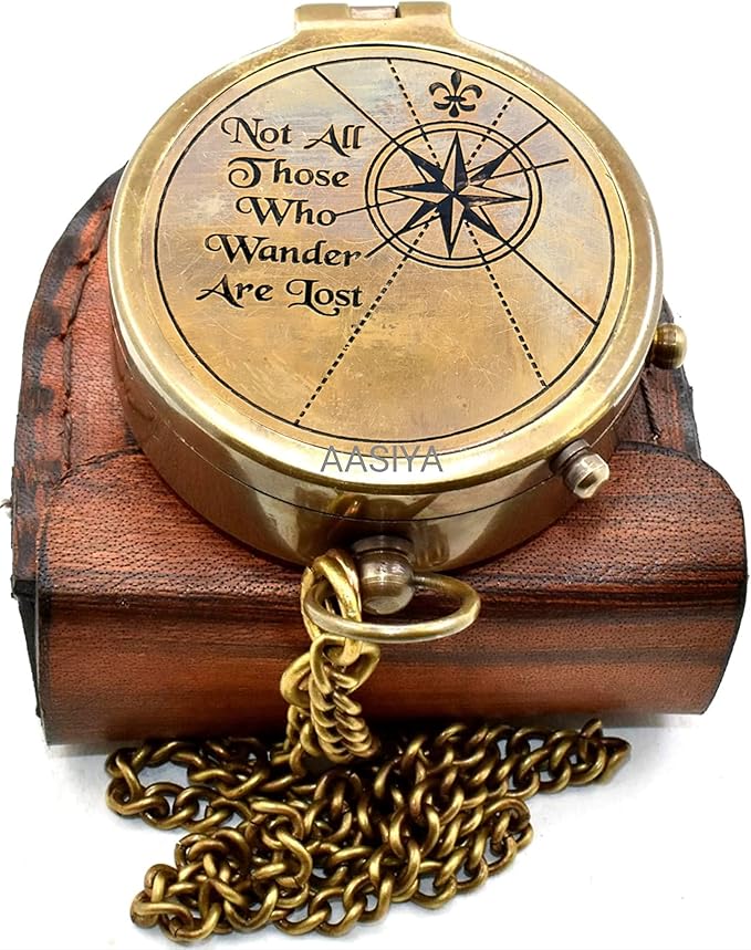 AASIYA Brass Nautical Pocket Compass with Chain and