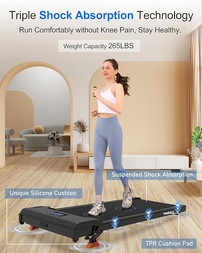 Lichico Walking Pad Under Desk Treadmill,Portable Small Treadmills for Home and Office,Super Quiet Brushless Motorized Walking Jogging Running Machine with Remote Control