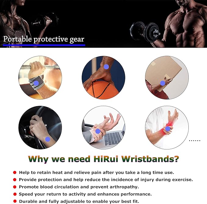 HiRui 2 Pack Wrist Compression Strap and Wrist Brace Sport Wrist Support for Fitness, Weightlifting, Tendonitis, Carpal Tunnel Arthritis, Pain Relief-Wear Anywhere-Adjustable (Black)